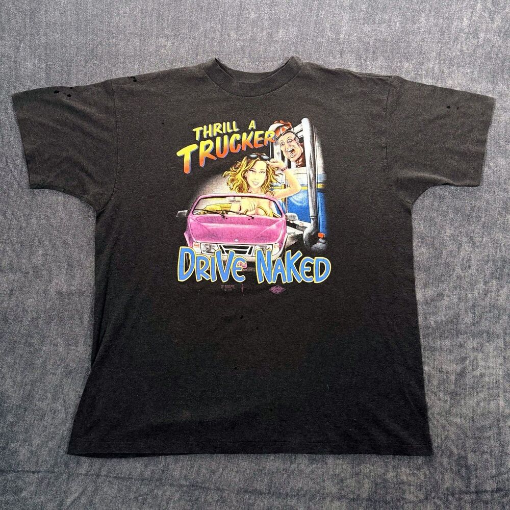 Vintage 1985 3D Emblem Thrill A Trucker Drive Naked Flying J L/XL